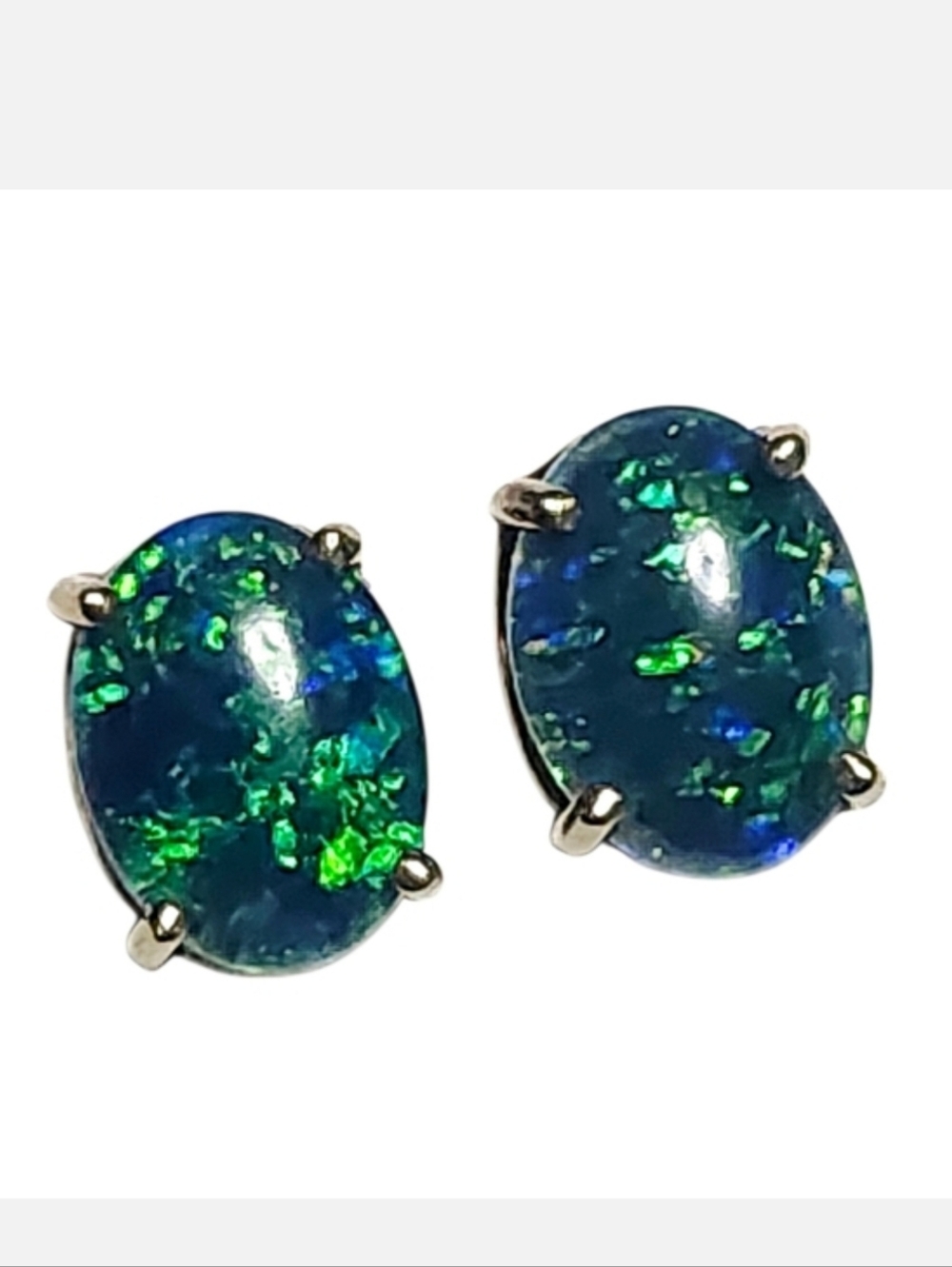 Opal Gold Stud Oval Solitaire Earrings Cabochon 8x6 mm